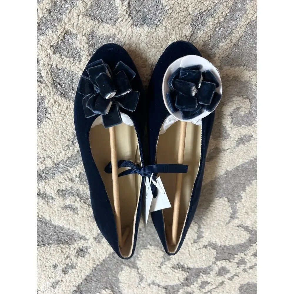 NWT❤️Janie and Jack Dark Marine Velvet Bow Ballet Flat sz3K